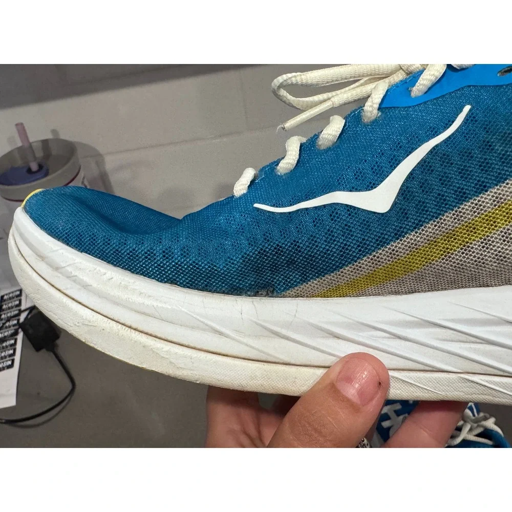 Hoka One One Rocket X Mens 10.5 Womens 11.5 Blue White Carbon Road Running Shoes